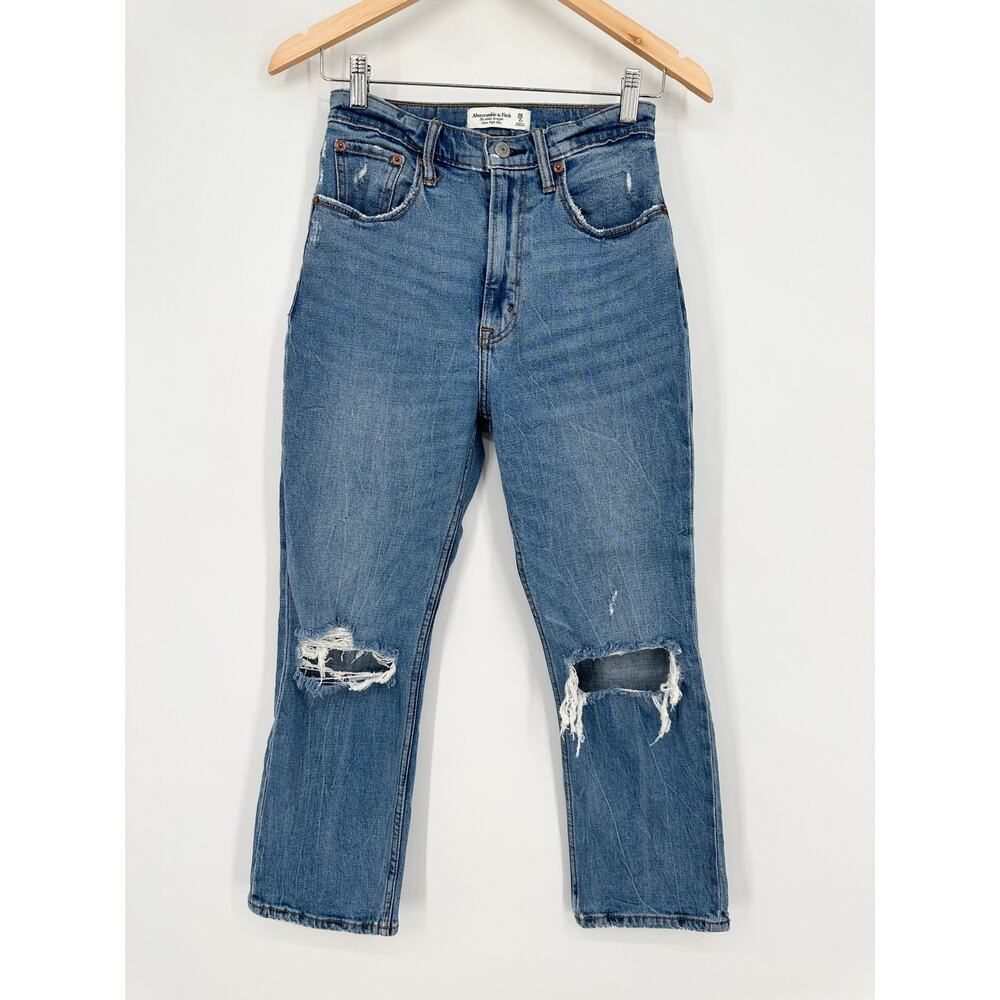 Abercrombie & Fitch The Ankle Straight Jeans Ultra High Rise Knee Rip 26 Short - Picture 2 of 8